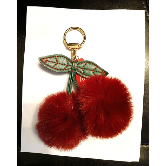 COPY - Double Furry CHERRY cherries Keyring Keychain Key Chain Ring - Picture 4 of 6